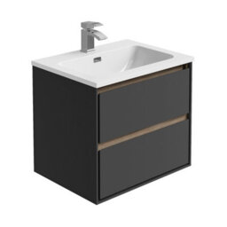 Plum&clay Norton Black & Oak Wall Hung Vanity Unit & Basin Set Bathroom Furniture (W)600mm (H)530mm