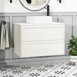 Royal Bathrooms Royal Bathroom Elmore 800mm Classic White Wall Mounted Bathroom Vanity Unit 2 Drawer Plain White Worktop With Lyon Basin - thumbnail 1