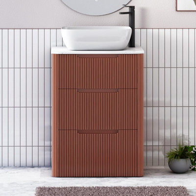 Royal Bathrooms Avenza 600mm Terracotta Clay Floor Standing Countertop Bathroom Vanity Unit 3 Drawer With Elva Basin - image 1