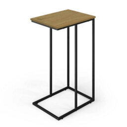 Modern End C Shaped Industrial Sofa Side Table  Steel Frame Wood Top Décor - Wild Oak - thumbnail 1