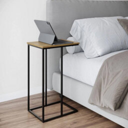 Modern End C Shaped Industrial Sofa Side Table  Steel Frame Wood Top Décor - Wild Oak - thumbnail 4