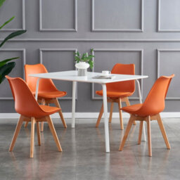 MCC Direct Set Of 4 Dining Chairs With Solid Wooden Legs And Seat Cushion Pads In Orange - Eva By Mcc