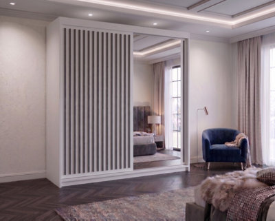 Sliding Wardrobe with Mirror Space Saving Bedroom Wardrobe, Contemporary Bedroom Sliding Wardrobe & Mirror Wardrobe (White, 180cm) - image 1