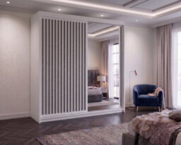 Sliding Wardrobe with Mirror Space Saving Bedroom Wardrobe, Contemporary Bedroom Sliding Wardrobe & Mirror Wardrobe (White, 180cm)