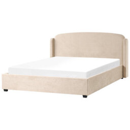Beliani Ottoman Bed Fabric Bernay 180 X 200 Cm (Eu Super King) Taupe - thumbnail 4