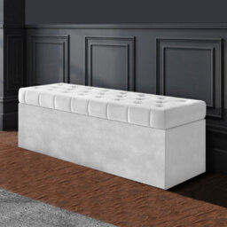 120Cm Sd Ottoman Storage Box, White Velvet Upholstered Chesterfield Storage Ottoman Box