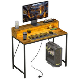 Wyld Haus Rena 100Cm Rustic Brown Gaming Desk With Led Lights, Power Strip And Monitor Stand - thumbnail 2