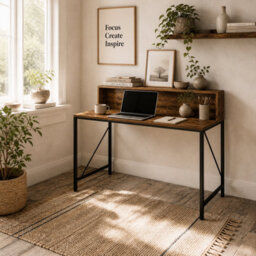 Wyld Haus Rena 100Cm Rustic Brown Gaming Desk With Led Lights, Power Strip And Monitor Stand - thumbnail 1