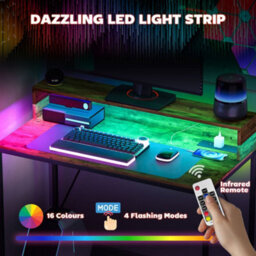 Wyld Haus Rena 100Cm Rustic Brown Gaming Desk With Led Lights, Power Strip And Monitor Stand - thumbnail 5
