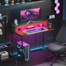 Wyld Haus Rena 100Cm Rustic Brown Gaming Desk With Led Lights, Power Strip And Monitor Stand - thumbnail 9