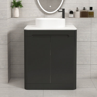 Royal Bathrooms Venice 700mm Matt Nocturne Black Freestanding Bathroom Countertop Vanity Unit 2 Door With Peak Basin - image 1