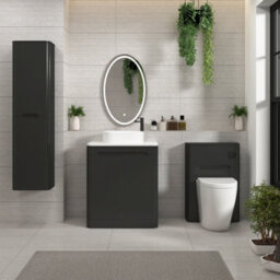 Royal Bathrooms Venice 700mm Matt Nocturne Black Freestanding Bathroom Countertop Vanity Unit 2 Door With Peak Basin - thumbnail 4