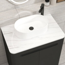 Royal Bathrooms Venice 700mm Matt Nocturne Black Freestanding Bathroom Countertop Vanity Unit 2 Door With Peak Basin - thumbnail 6
