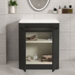 Royal Bathrooms Venice 700mm Matt Nocturne Black Freestanding Bathroom Countertop Vanity Unit 2 Door With Peak Basin - thumbnail 5