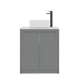 Royal Bathrooms Royal Bathroom Elmore 700mm Matt Pebble Grey Freestanding Bathroom Vanity Unit 2 Door Plain White Worktop With Elena Basin - thumbnail 7