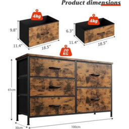 Rustic Brown Chest Of Drawers 5 Fabric Drawers Storage Unit - thumbnail 2