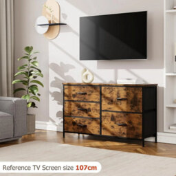 Rustic Brown Chest Of Drawers 5 Fabric Drawers Storage Unit - thumbnail 3