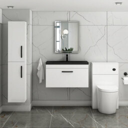 Royal Bathrooms Turin 800mm Wall Hung Vanity Unit 1 Drawer Gloss White With Black Basin & Handles - thumbnail 5