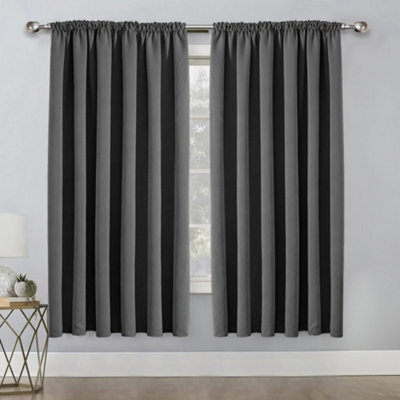 Bedlooms Grey Thermal Insulated Blackout Pencil Pleat Standard Window Curtain (Pair) 66 X 54 Inches With Tie Backs Two - image 1