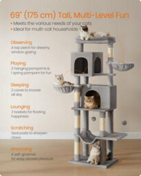 Songmics Luxury Cat Entertainment Complex, Multi-Feature Tower With Caves And Play Areas, Dove Grey - thumbnail 3