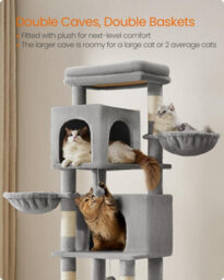Songmics Luxury Cat Entertainment Complex, Multi-Feature Tower With Caves And Play Areas, Dove Grey - thumbnail 4