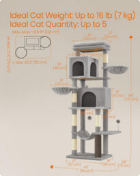 Songmics Luxury Cat Entertainment Complex, Multi-Feature Tower With Caves And Play Areas, Dove Grey - thumbnail 2
