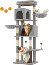 Songmics Luxury Cat Entertainment Complex, Multi-Feature Tower With Caves And Play Areas, Dove Grey - thumbnail 7