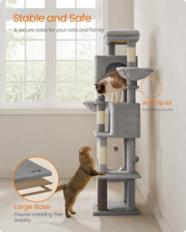 Songmics Luxury Cat Entertainment Complex, Multi-Feature Tower With Caves And Play Areas, Dove Grey - thumbnail 6