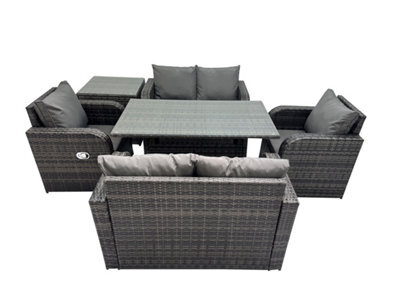 Fimous 6 Seat Outdoor Wicker Pe Rattan Garden Furniture Set Dining Table Sofa Sets With Side Table Dark Grey Mixed - image 1