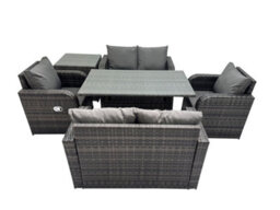 Fimous 6 Seat Outdoor Wicker Pe Rattan Garden Furniture Set Dining Table Sofa Sets With Side Table Dark Grey Mixed - thumbnail 1