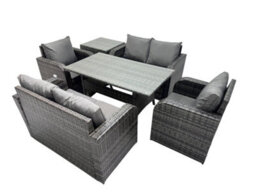 Fimous 6 Seat Outdoor Wicker Pe Rattan Garden Furniture Set Dining Table Sofa Sets With Side Table Dark Grey Mixed - thumbnail 2