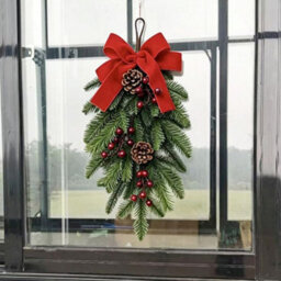 CLEFFNS Artificial Christmas Teardrop Swag, Faux Pine Needles Greenery Teardrop Wreath For Xmas Door Table Mantle Fireplace Holiday Decor - thumbnail 6