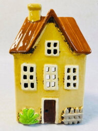 My Square Mile Tealight Candle Holder Housewarming Gift Ceramic Village Pottery House Ornament (Yellow Picket Fence Cottage (20Cm X 12Cm))