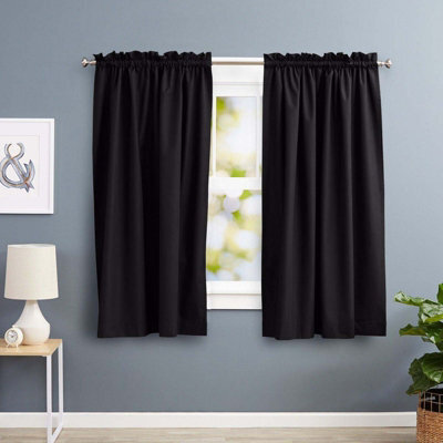 Oxford Homeware Black 230 Gsm Blackout Curtain Thermal Insulated Pencil Pleat For Window Curtain Pair (W)117Cm X (L)137Cm - image 1