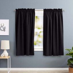 Oxford Homeware Black 230 Gsm Blackout Curtain Thermal Insulated Pencil Pleat For Window Curtain Pair (W)117Cm X (L)137Cm - thumbnail 1