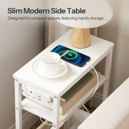 White 3-Tier Charging Station Sofa Bedside End Table - thumbnail 4