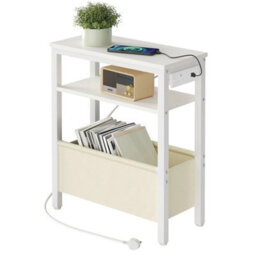 White 3-Tier Charging Station Sofa Bedside End Table - thumbnail 1