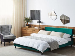 Beliani Bed Velvet Fitou 180 X 200 Cm (Eu Super King) Dark Green - thumbnail 2