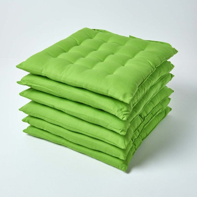 Homescapes Lime Green Seat Pads Or Cotton Chair Cushions 40X40 Cm, Set Of 6 Plain Chair Pads For Dining, Kitchen Or Outdoor - image 1