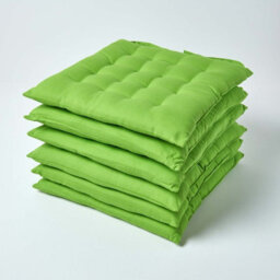 Homescapes Lime Green Seat Pads Or Cotton Chair Cushions 40X40 Cm, Set Of 6 Plain Chair Pads For Dining, Kitchen Or Outdoor - thumbnail 1