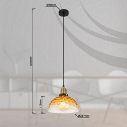 Luminosa Lighting Luminosa Salvy Dome Pendant Ceiling Light Matt Black Amber Glass Shade 1X E27 - thumbnail 7