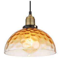 Luminosa Lighting Luminosa Salvy Dome Pendant Ceiling Light Matt Black Amber Glass Shade 1X E27 - thumbnail 3