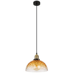 Luminosa Lighting Luminosa Salvy Dome Pendant Ceiling Light Matt Black Amber Glass Shade 1X E27 - thumbnail 2