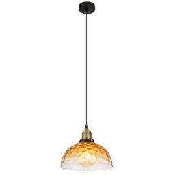 Luminosa Lighting Luminosa Salvy Dome Pendant Ceiling Light Matt Black Amber Glass Shade 1X E27