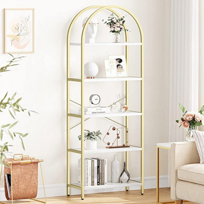 Arched 5-Tier Bookcase Bookshelf With Metal Frame For Home Office, White - image 1