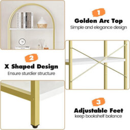 Arched 5-Tier Bookcase Bookshelf With Metal Frame For Home Office, White - thumbnail 6