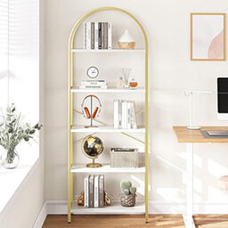 Arched 5-Tier Bookcase Bookshelf With Metal Frame For Home Office, White - thumbnail 2