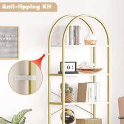 Arched 5-Tier Bookcase Bookshelf With Metal Frame For Home Office, White - thumbnail 4