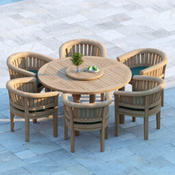 Eterna Nimes Teak Garden Outdoor Dining Table & 6 Seat Chair Set - With Cream Cushions - thumbnail 1
