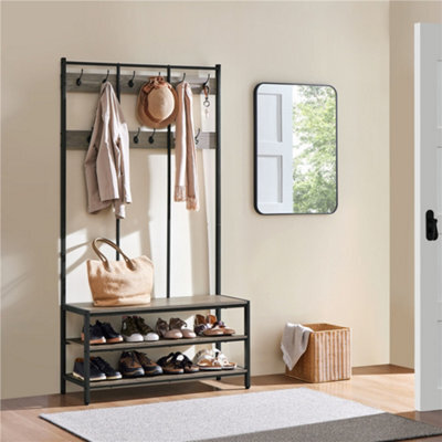 Yaheetech Grey Industrial Hall Tree With With Bench & Shoe Storage - image 1